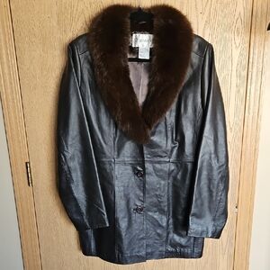 Chadwicks Dark Brown Leather Jacket with Genuine Fox Fur Collar